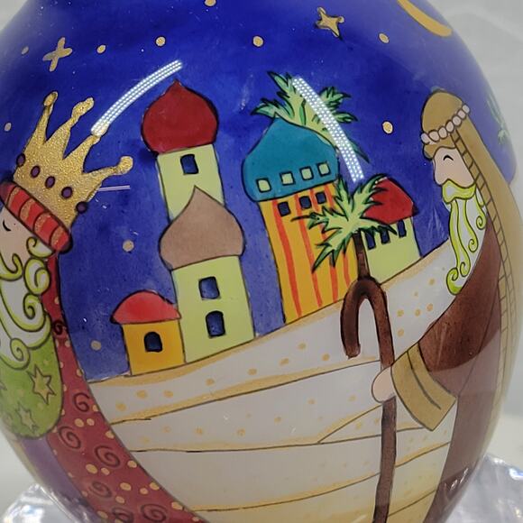 Reverse Painted Glass Ornament Handcrafted 6" Nativity Scene Christmas Village - Picture 8 of 16